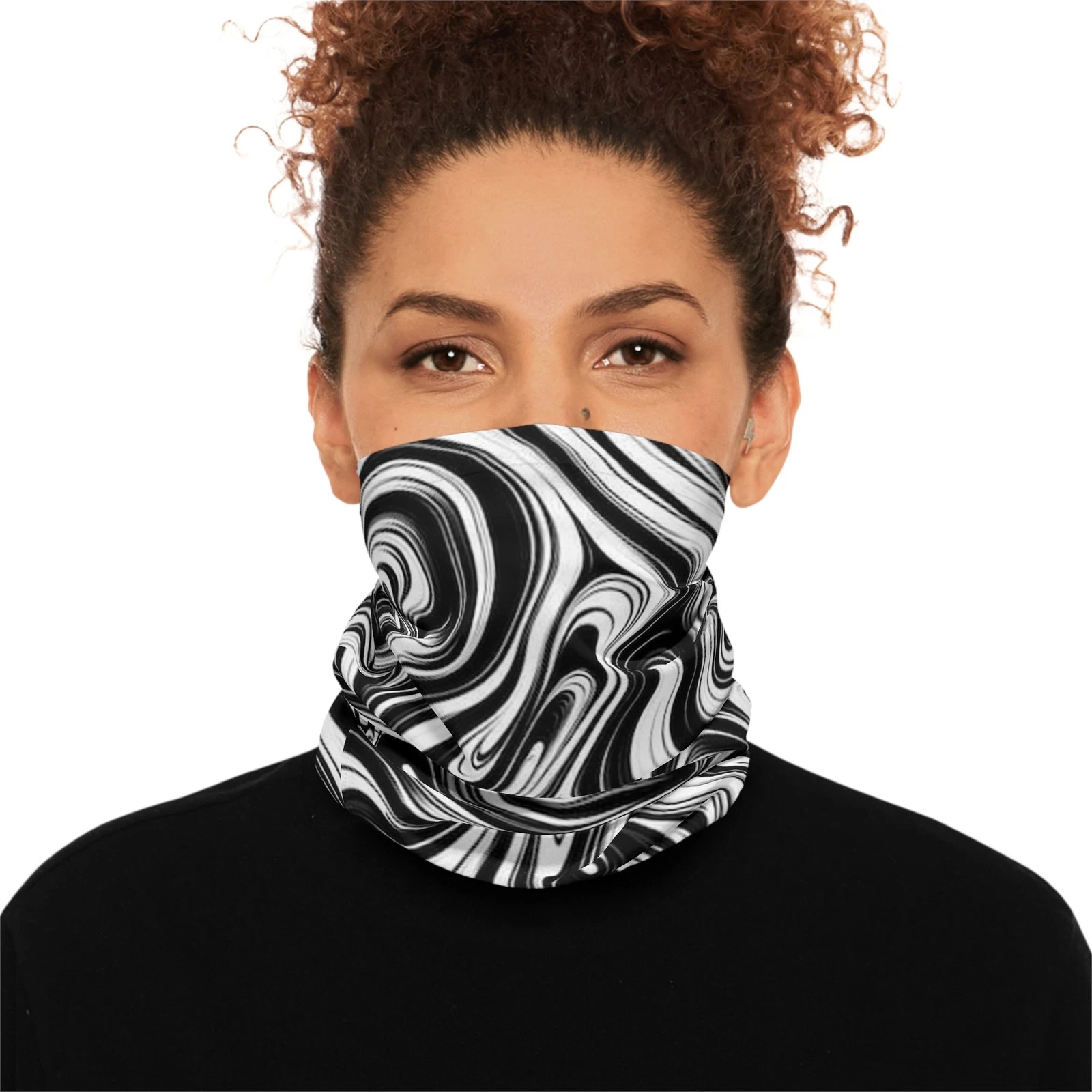 Black White Swirl Pattern Neck Gaiter | Marble Psychedelic Abstract