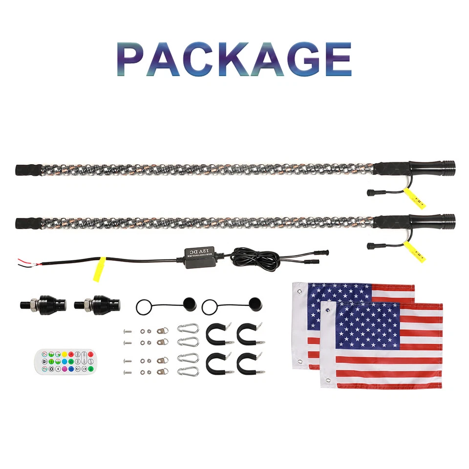 2x Antena de luz látigo LED espiral RGB de 5 pies para UTV ATV Polaris RZR todoterreno Foto 3 de 4