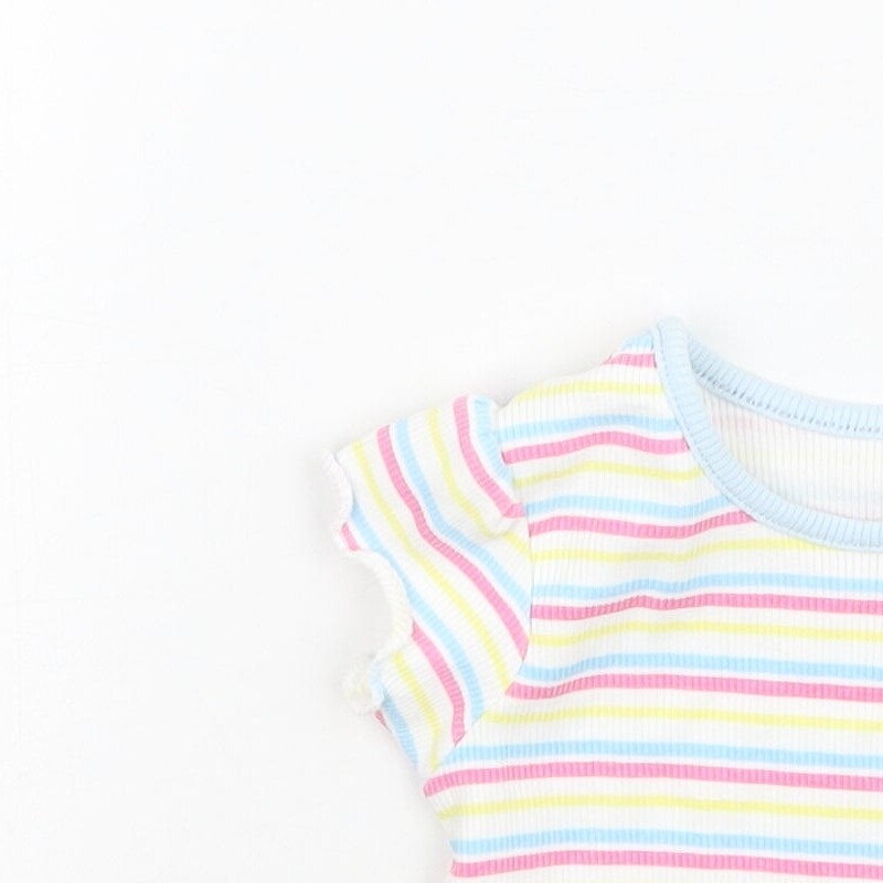 Primark Girls Striped Cotton Blend T-Shirt Size 0-3 Months image 3