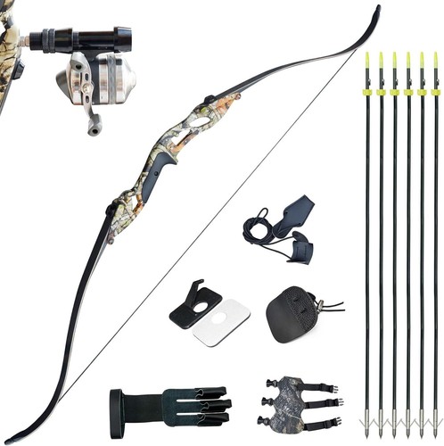 New 30-50lb Hunting Long bow Fishing Archery Takedown Recurve Bow Bowfishing Kit - Picture 3 of 32