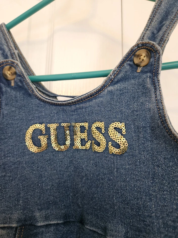 Guess Kids Size 4T Flare Denim Dress Sequin Letters - Image 2 of 4