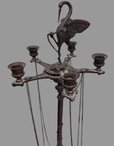 Antiker viktorianischer 23 Zoll Metallguss Kandelaber mit 5 Lichtern und figürlichem Reiher - Bild 2 von 14