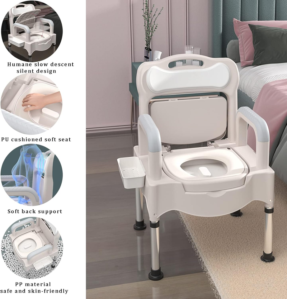 Bedside Commode Toilet Chair for Elderly，Height Adjustable Handicap