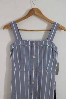 NWT Everlane 00 Blue White Stripe Tie Belt Cotton Apron Tank Dress | eBay