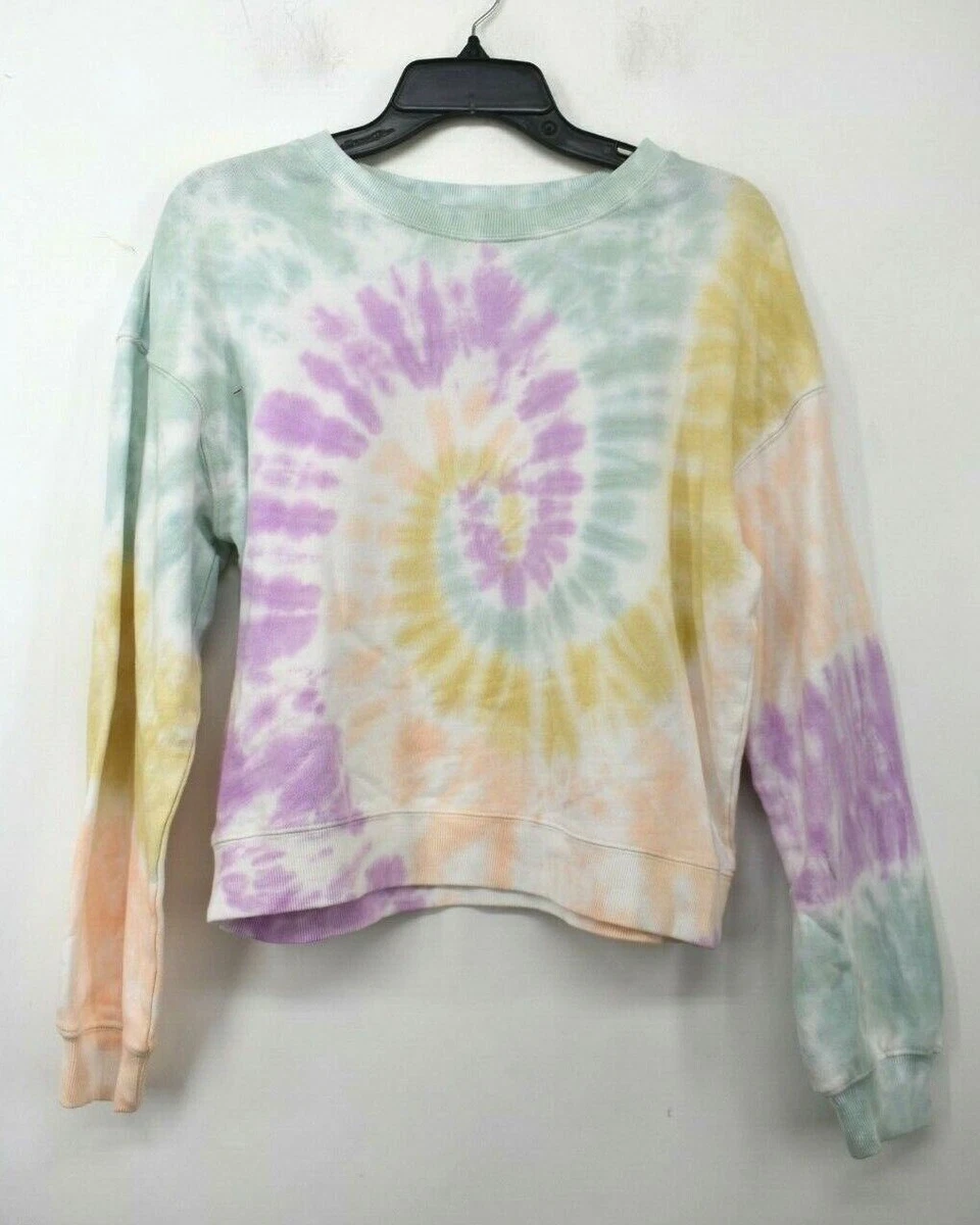 525 Womens Multi Colored Tie Dye America Crew Sweatshirt Cotton Pullover Style S