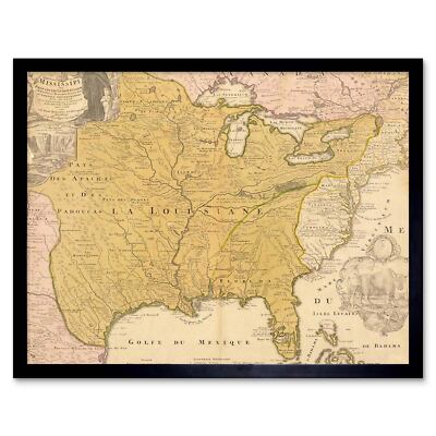 Map Antique 1687 Eastern Usa Louisiana French Colony Gulf Mexico Framed Print