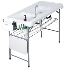 Fish Cleaning Table Portable Camping Sink Station with Double Sink Swivel Faucet