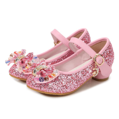 Princess Girls High Heels Children Sequin Dress Wedding Shoes Fash