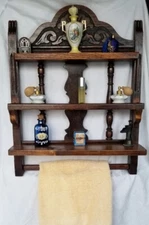 UNIQUE Solid OAK Wood Towel Rack 3 Shelves Repurposed Antique Chair Back (2)