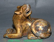 5.1'' Old War Dynasty Bronze Ware Gilt Dragon Loong Pixiu Brave troops Statue
