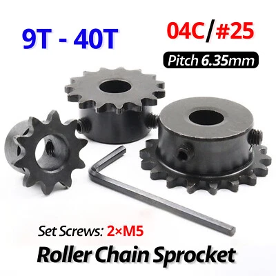 #25 Roller Chain Sprocket 04C 9T-40T Tooth Bore 5mm-20mm Pitch 6.35mm (1/4 inch)