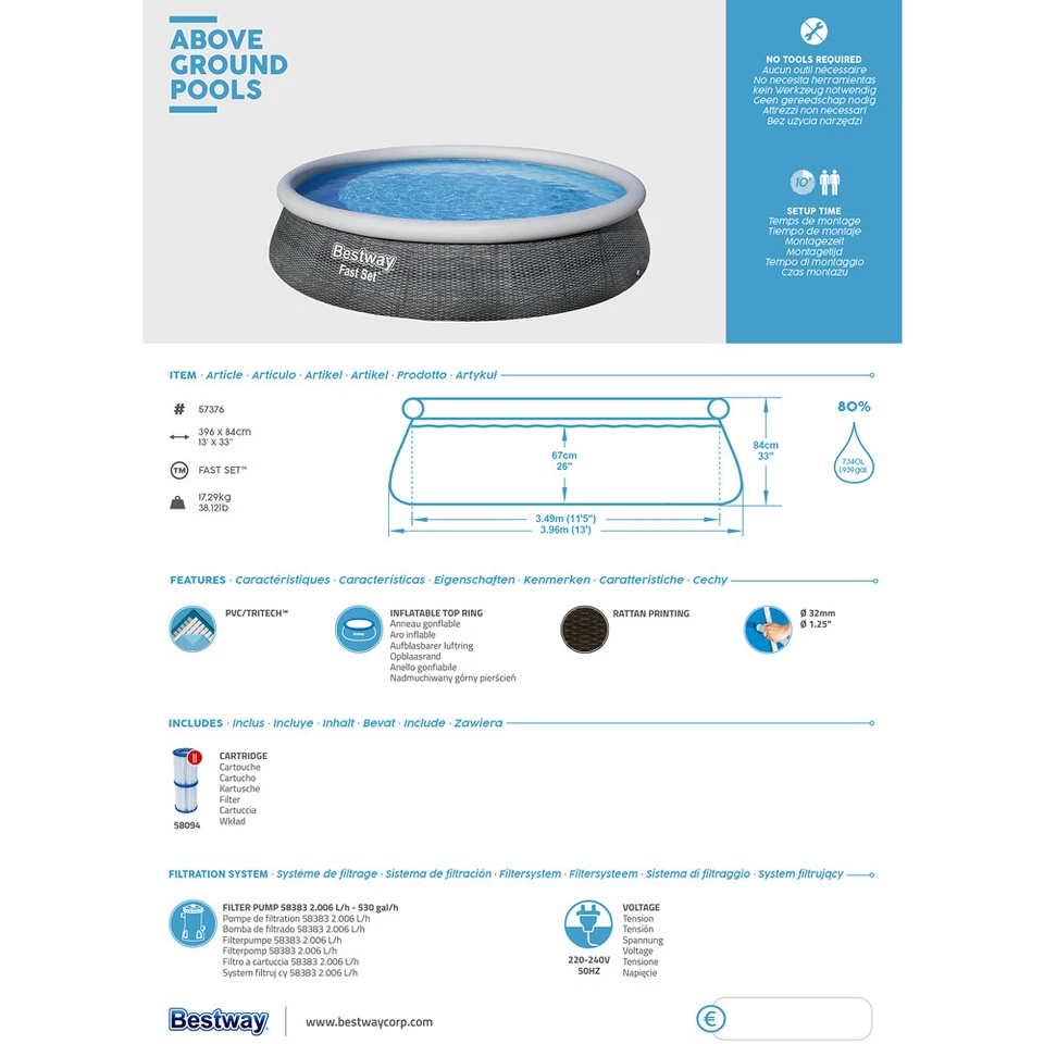 Bestway Schwimmbecken Fast Set XL Planschbecken Swimming Pool Set Rattanoptik  - Bild 2 von 4