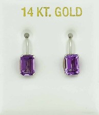 GENUINE 2.30 Cts AMETHYST EARRINGS 14K WHITE GOLD - Free Certificate Appraisal