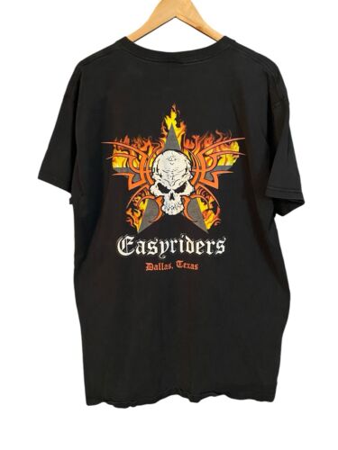 Easy Riders Dallas Graphic Flaming Skull Print Black T-Shirt Size XL Vintage