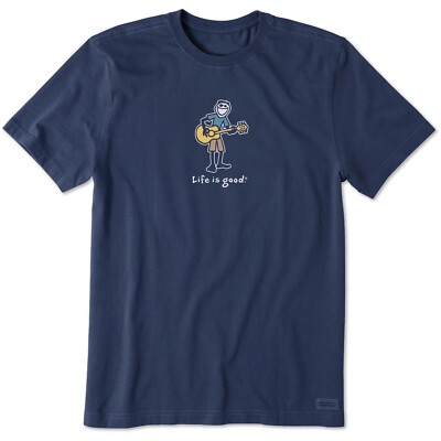 Life is Good. Men's Guitar Jake Short Sleeve Crusher Tee, Darkest Blue