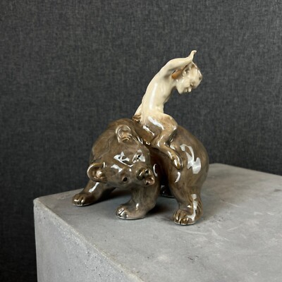 Rare Royal Copenhagen Faun on gray Bear 976 Jugendstil Skulptur Knud Kyhn Bär