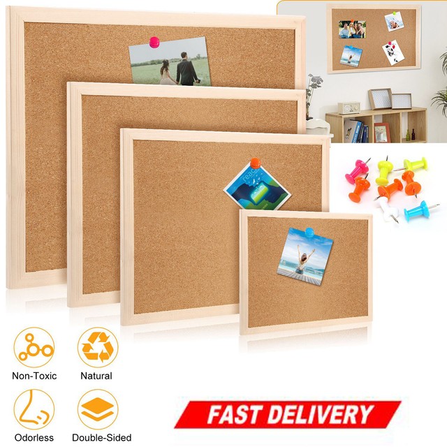 Notice Cork Board Double Sided Bulletin Board Wood Frame w/ Accessories