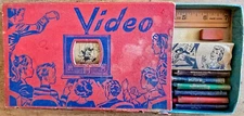 RARE 1940s EAGLE PENCIL CO. "VIDEO" PENCIL & CRAYON BOX 9111V w/ruler, crayons