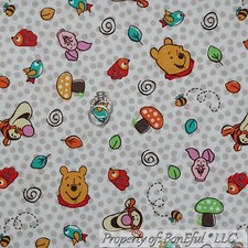 BonEful Fabric FQ Cotton White Red Gray Dot WINNIE The Pooh Dot Tigger Piglet UK
