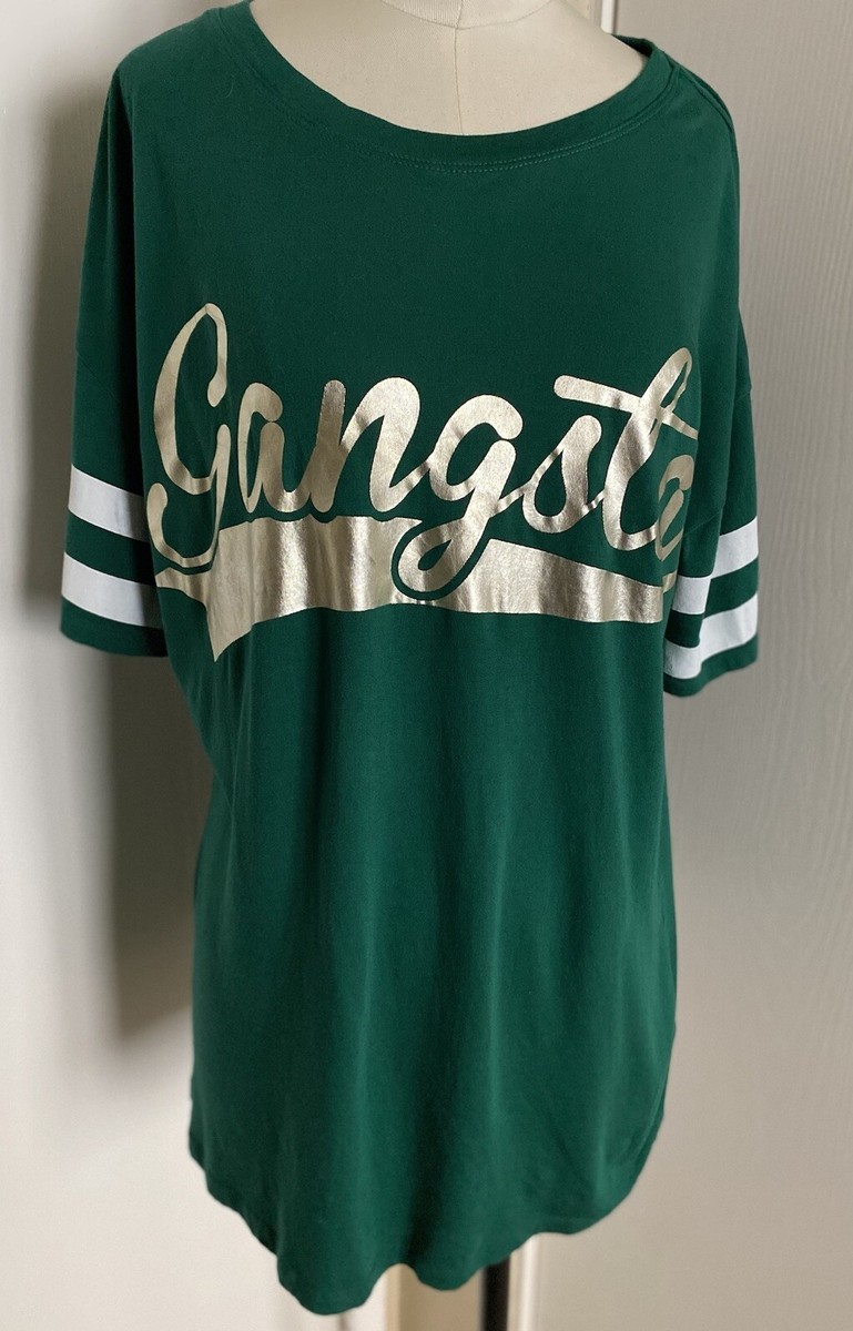 Forever 21 Ladies Green Gold GANGSTA T-Shirt Size Large
