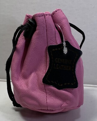 NEW Quality Soft Leather Drawstring wrist Pouch / spring locks Coin Purse Pink