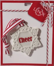 Lenox Charm Ornament Tie On "CHEER SNOWFLAKE" New In Package Set Of 2