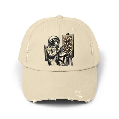 Unisex Distressed Hat Monkey Astronaut Artist Painting Abstract Monkey Art Cap