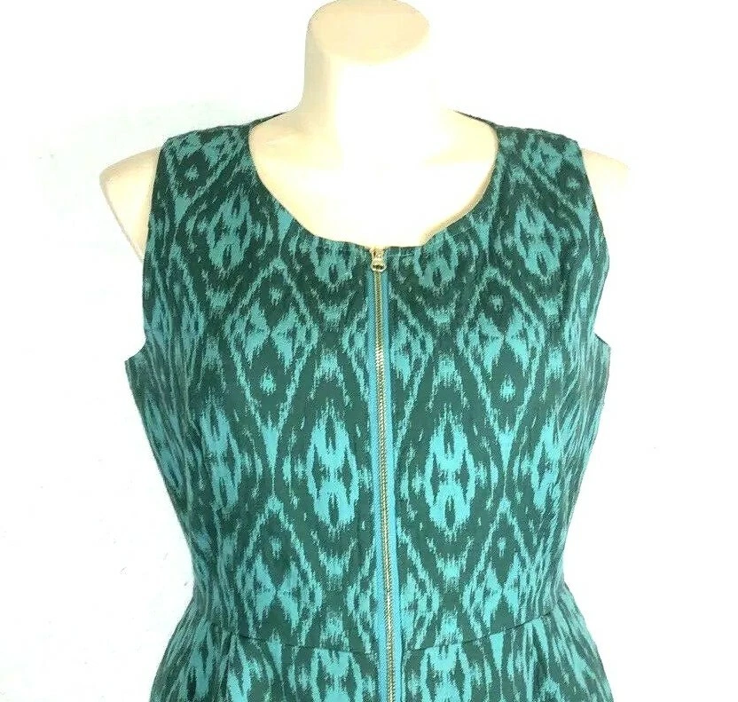 NUEVO CON ETIQUETAS VESTIDO ALEX MARIE 16 verde oliva turquesa dorado cremallera frontal funda carrera $129 Foto 2 de 4