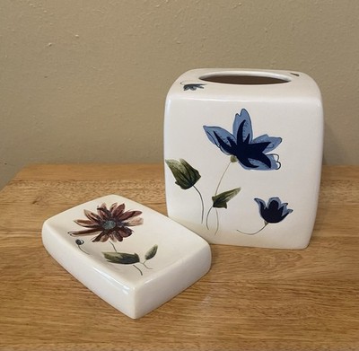 Ceramic Floral Tissue Holder Box & Soap Dish