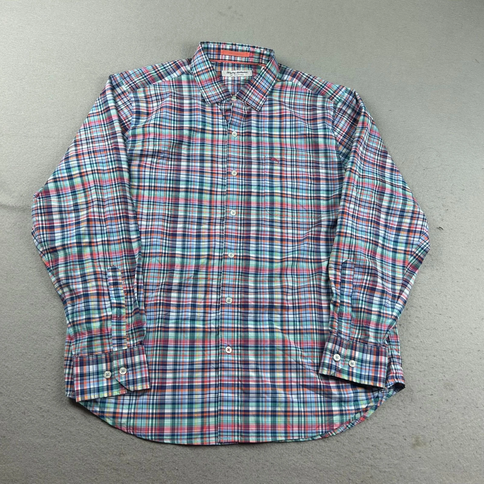Tommy Bahama Shirt Men Large Colorful Plaid The Siesta Key Button Up Long Sleeve