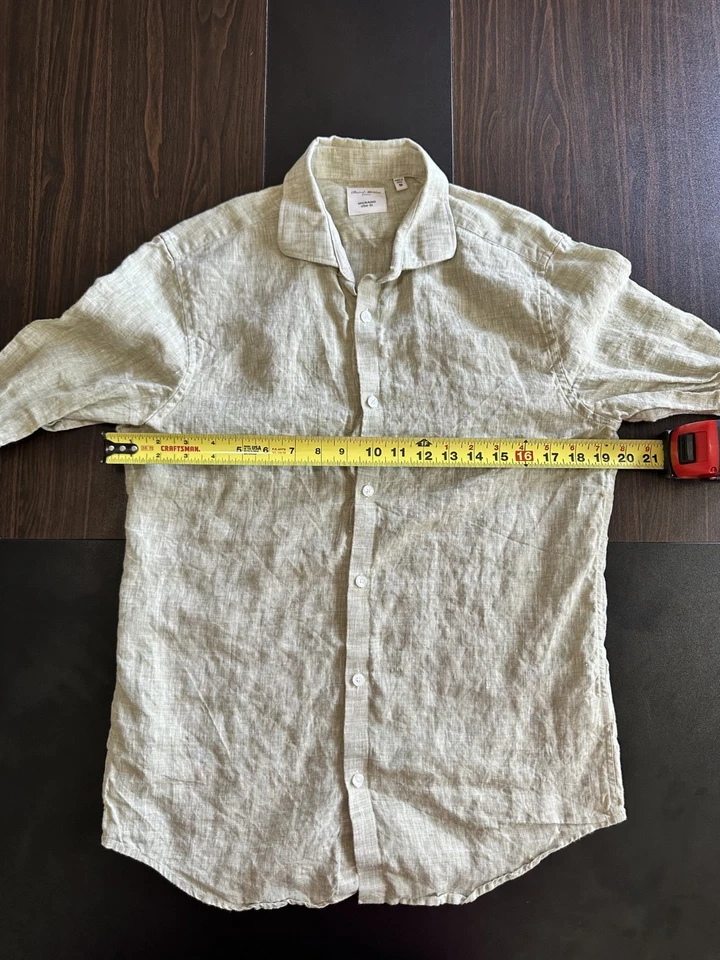 Camisa de lino Baird McNutt para hombre botón medio Murano calce ajustado manga larga a rayas Foto 2 de 4