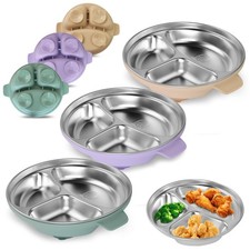 Stainless Steel Plates with Suction Non-Slip Divided Baby Plates BPA Free ...