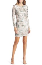 Eliza J Floral Sequin Long Sleeve Cocktail Dress in Silver, Size 18