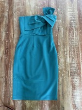 Chelsea 28 Teal Strapless Ruffle Crepe Lined Zip Sheath Knee Dress 0