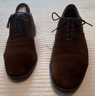 Allen Edmonds Strand Brown Suede Cap Toe Oxford Shoes 10.5 E USA + Cedar Shoe Tr