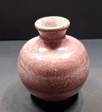Vintage Studio Pottery Budvase Handthrown Speckled Plum Glaze Signed