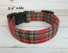 Red Tartan Plaid Terri's Dog Collar custom made adjustable charming Christmas 