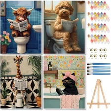 4 Pack Paint by Numbers Kit for Adults Beginner,Cats Dogs Cows Giraffes Easy Pai