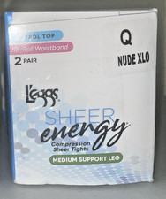 New 2 Pair L'eggs Sheer Energy Size Q Control Top Nude Compression Pantyhose