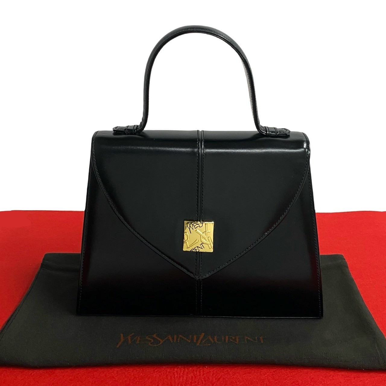 Borsa a mano YVES SAINT LAURENT YSL logo metallo pelle nera 460 5