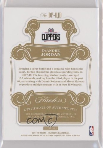 2017-18 Panini Flawless Dual Patch Ruby /15 DeAndre Jordan #DP-DJD Dual Patch - Picture 2 of 3