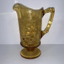 Imperial Glass Amber 8.5" Pitcher Embossed Grapes W/ Handle  Footed 20 oz.