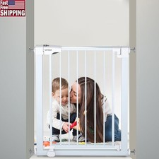 Baby Pet Safety Gate W/ Chime Alarm Auto-Close Adjustable Width Easy Install New
