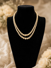 Vintage Double Strand Faux Pearl Necklace Sterling Silver Clasp Graduated 17"