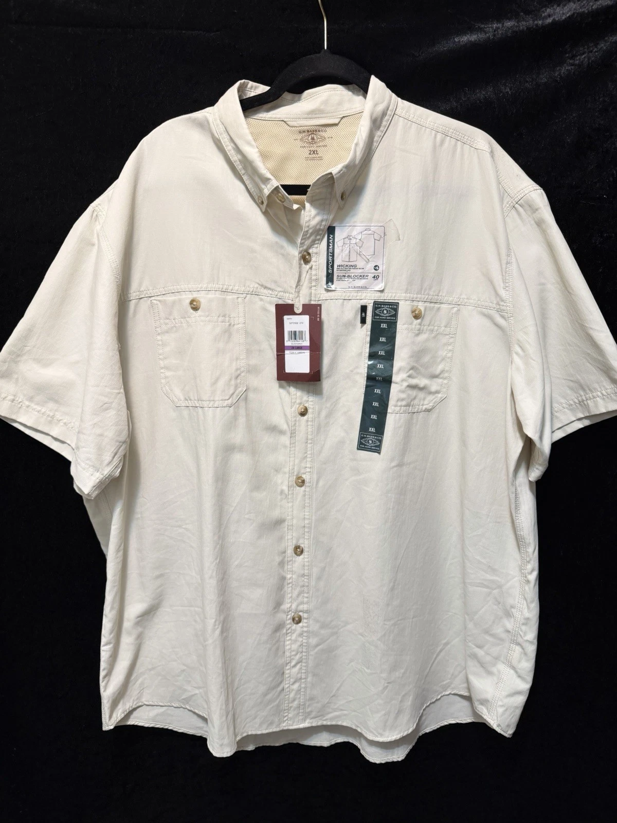 G.H Bass & Co Short Sleeve Button Up Sun Blocker 40 UPF Shirt Sz 2XL Wicking NWT