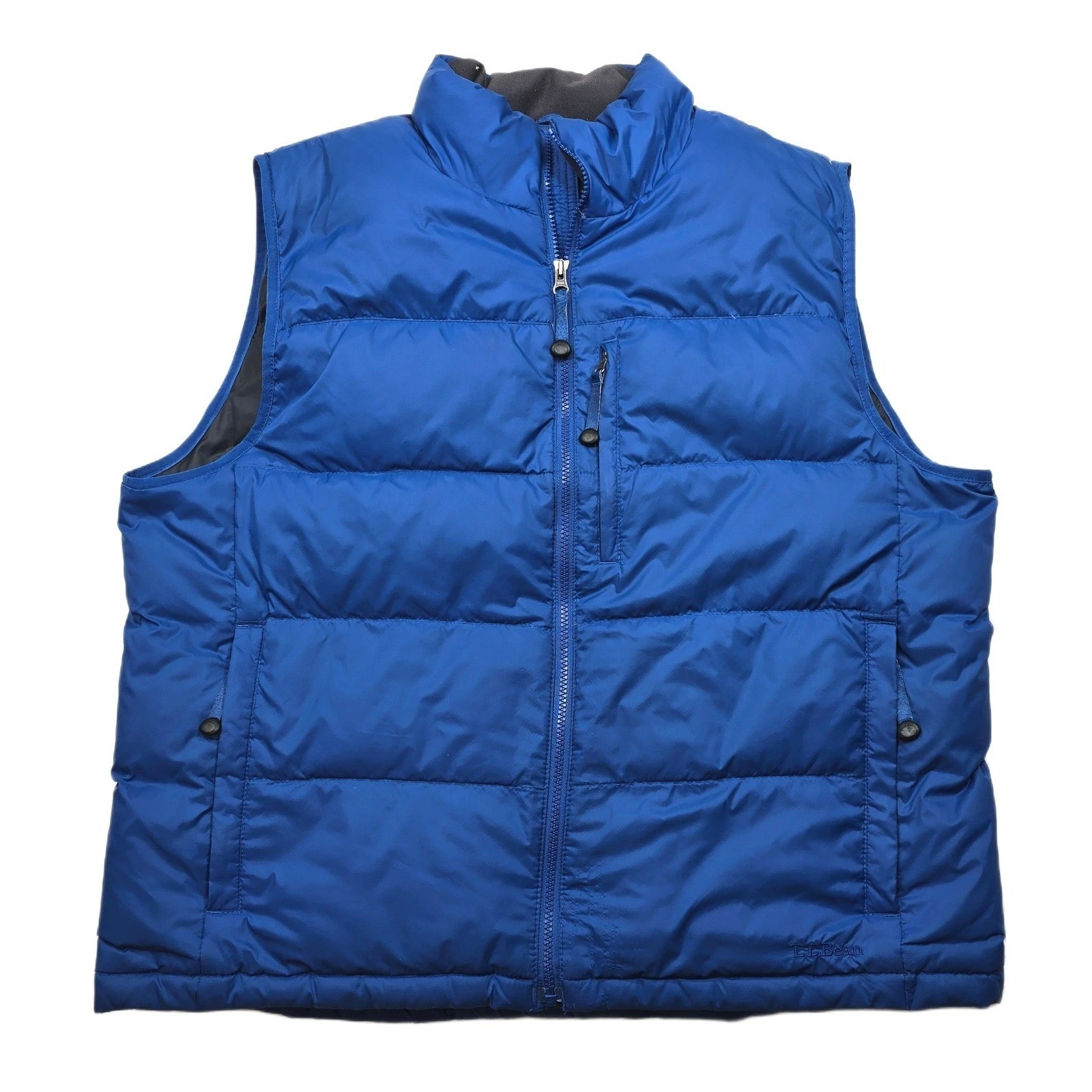 LL Bean Goose Down Puffer Vest Mens XL Royal Blue Full Zip Insulated Nylon