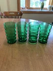 Vintage Anchor Hocking Forest Green Glass Whirly Twirly Beehive Tumblers - 4