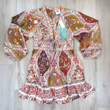 NEW ANTHROPOLOGIE FARM RIO SMALL ROMANTIC NATURE V-NECK PUFF SLEEVE MINI DRESS S