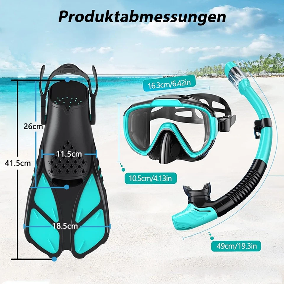 Profi Schnorchelset Erwachsene mit Flossen, Panorama Taucherbrille Set S/M L/XL - Bild 3 von 4