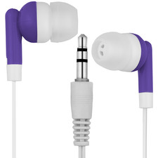 25 Bulk Lot Pack Purple 3.5mm Headphones / Earbuds - Individually Wrapped